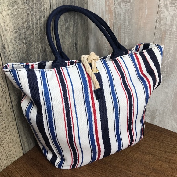 Others Follow Handbags - Women’s Canvas Bag White Navy Red